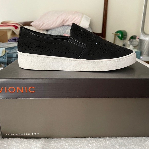 Vionic Shoes - Vionic Women's Black and White Perforated Slip-On Sneakers